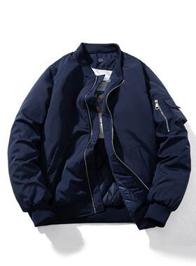 MUSONMU美式工装飞行员夹克男女情侣款棒球棉服蓝色加厚棉衣外套