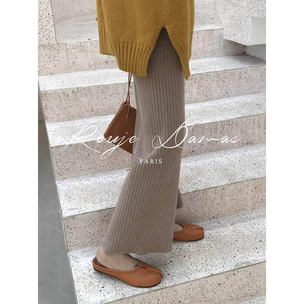 Rouje Damas慵懒风九分针织阔腿裤子女高腰垂感直筒裤羊绒休闲裤