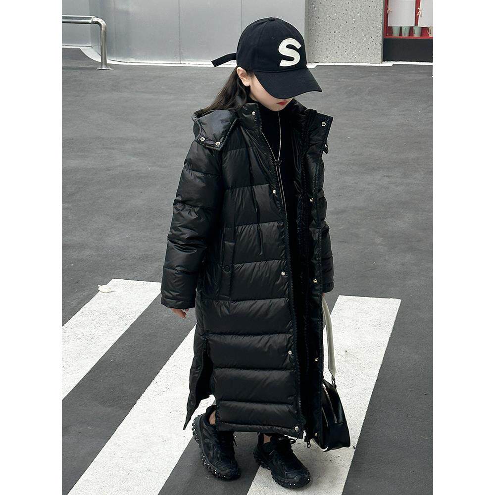 法国Fad Sincgo女童羽绒服2023新款大童冬季长款轻薄黑色棉服外套