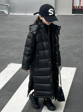法国Fad Sincgo女童羽绒服2023新款大童冬季长款轻薄黑色棉服外套