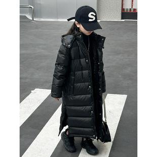 法国Fad Sincgo女童羽绒服2023新款大童冬季长款轻薄黑色棉服外套