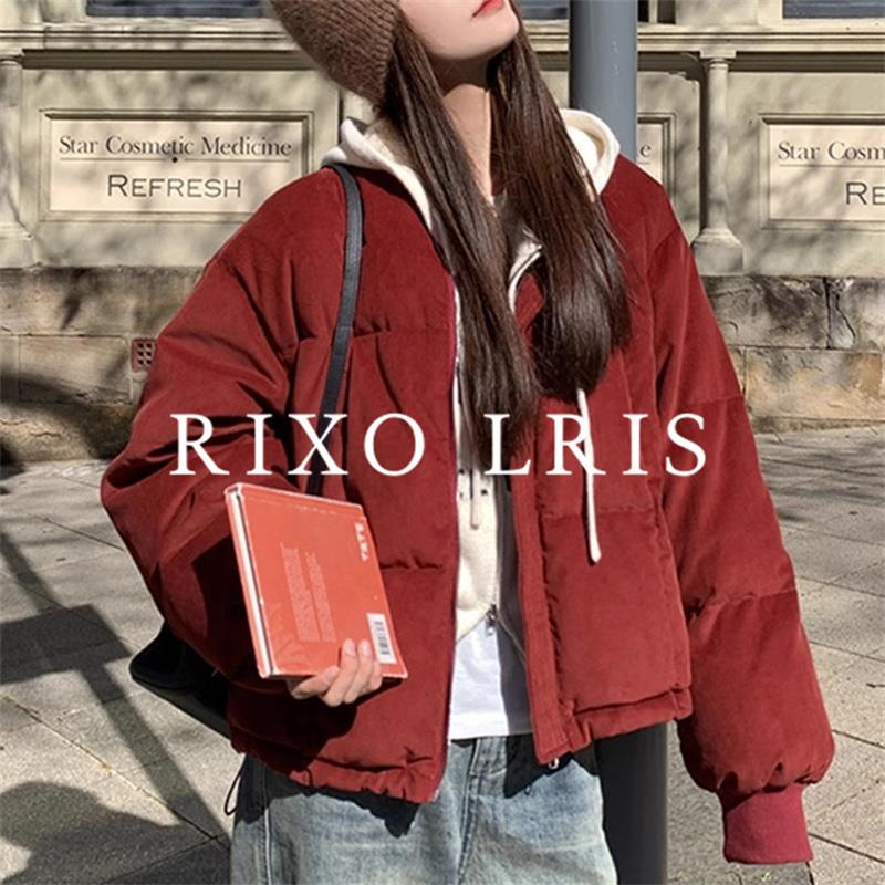 RIXO LRIS法式红色灯芯绒加厚羽绒服女短款宽松面包服外套小个子