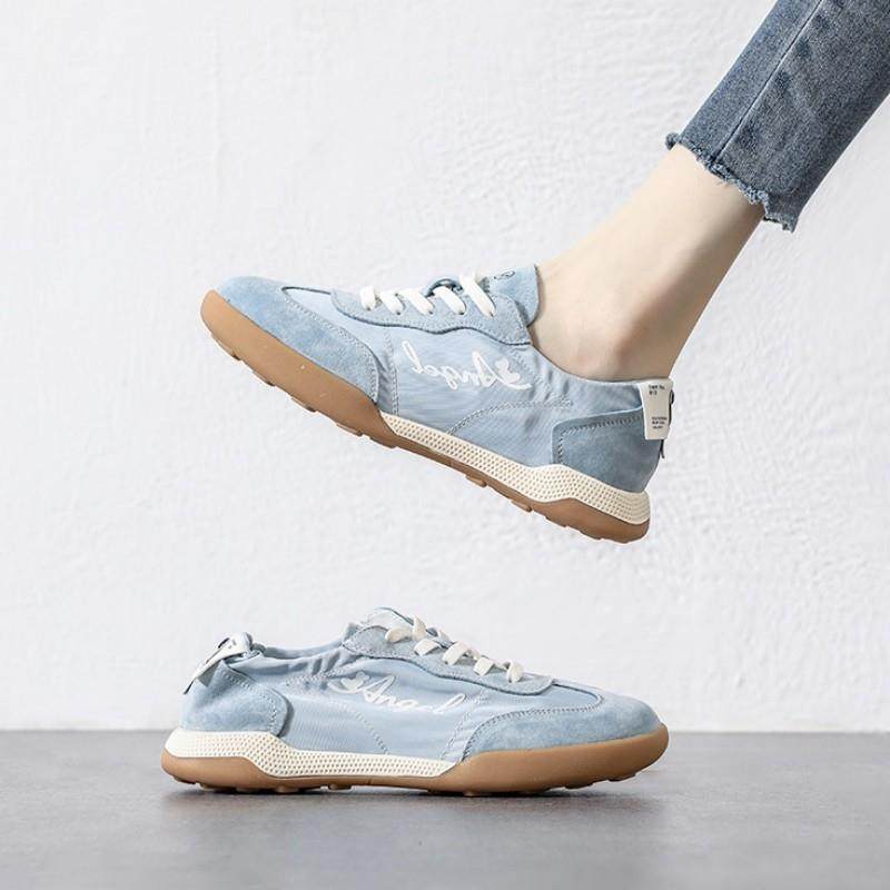 洋气的女神AD Hepburn真皮厚底德训鞋女平底百搭休闲蓝色软底板鞋,女鞋,帆布鞋,淘宝优惠券,粉丝福利购,淘宝优惠卷
