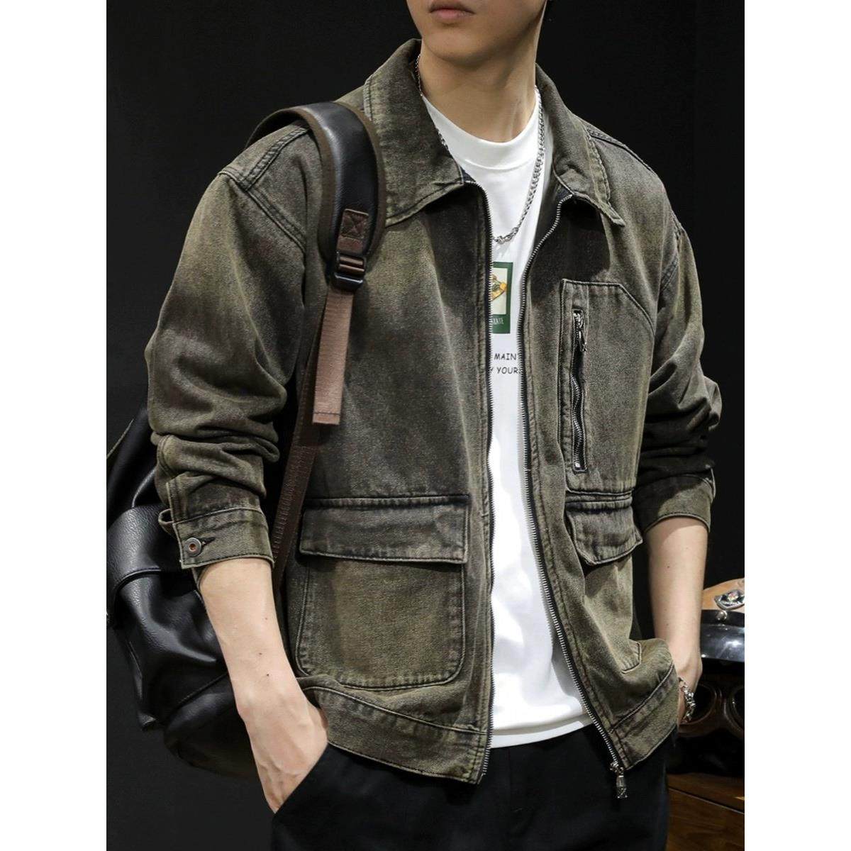 潮牌it neith BIAS覆古高级感牛仔外套男春秋多口袋大码工装夹克,男装,大码上装,淘宝优惠券,粉丝福利购,淘宝优惠卷