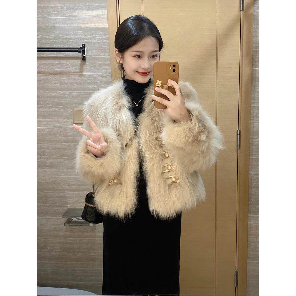 香港高级感小香风皮草毛毛外套女名媛风短款皮毛一体大衣秋冬新款