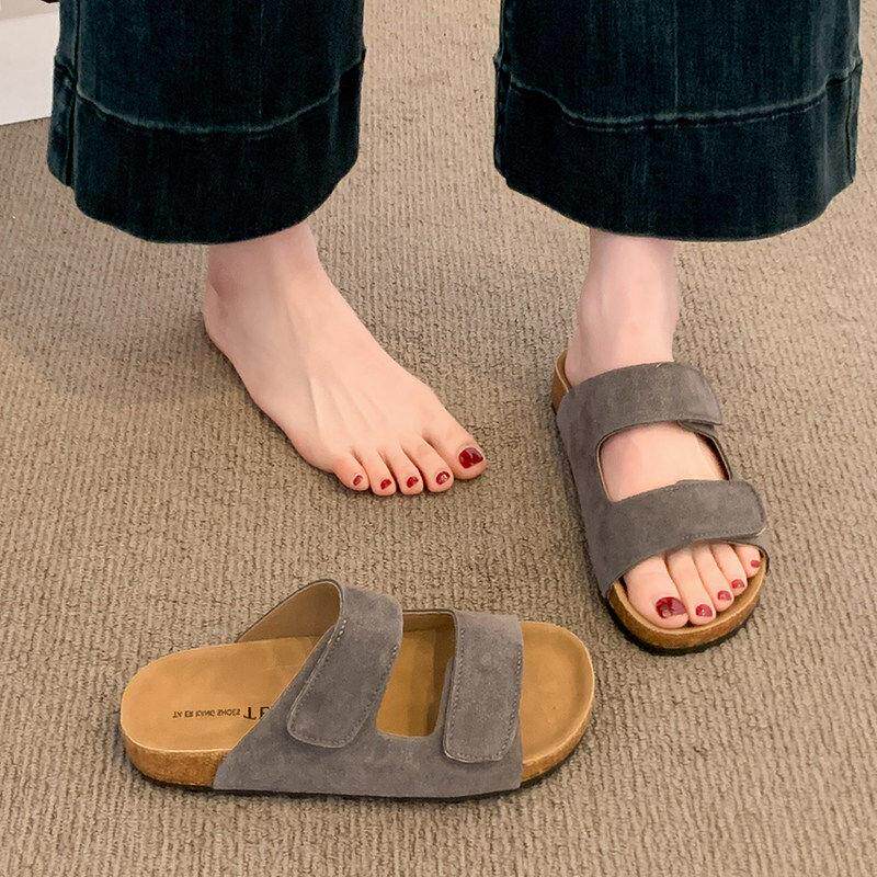 英国真皮勃肯凉拖鞋女夏外穿2026新款超火厚底海边沙滩凉鞋一字拖