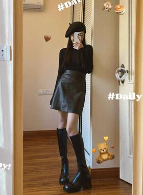 黑色真皮皮裙半身裙女绵羊皮2025年冬季新款遮胯显瘦百搭A字短裙