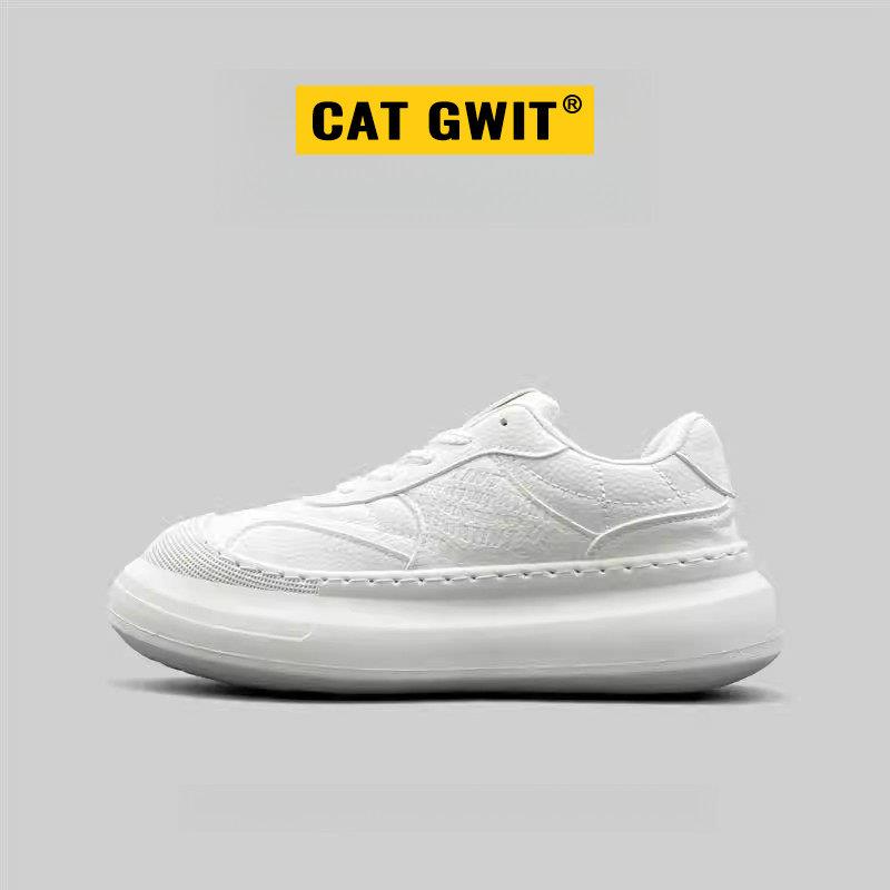 CAT GWIT厚底增高小众潮流老爹鞋夏季男户外徒步小白鞋皮面防水休