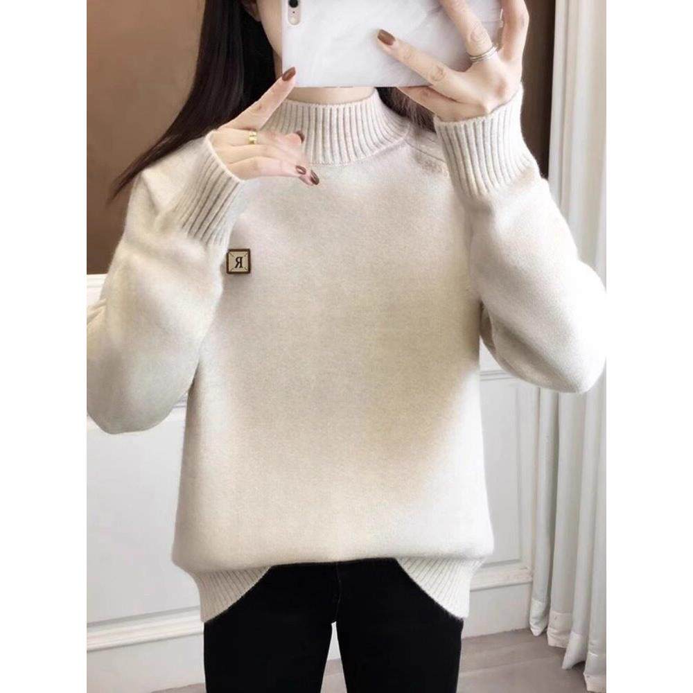 法式加厚半高领毛衣女秋冬季新款修身显瘦内搭洋气减领针织打底衫