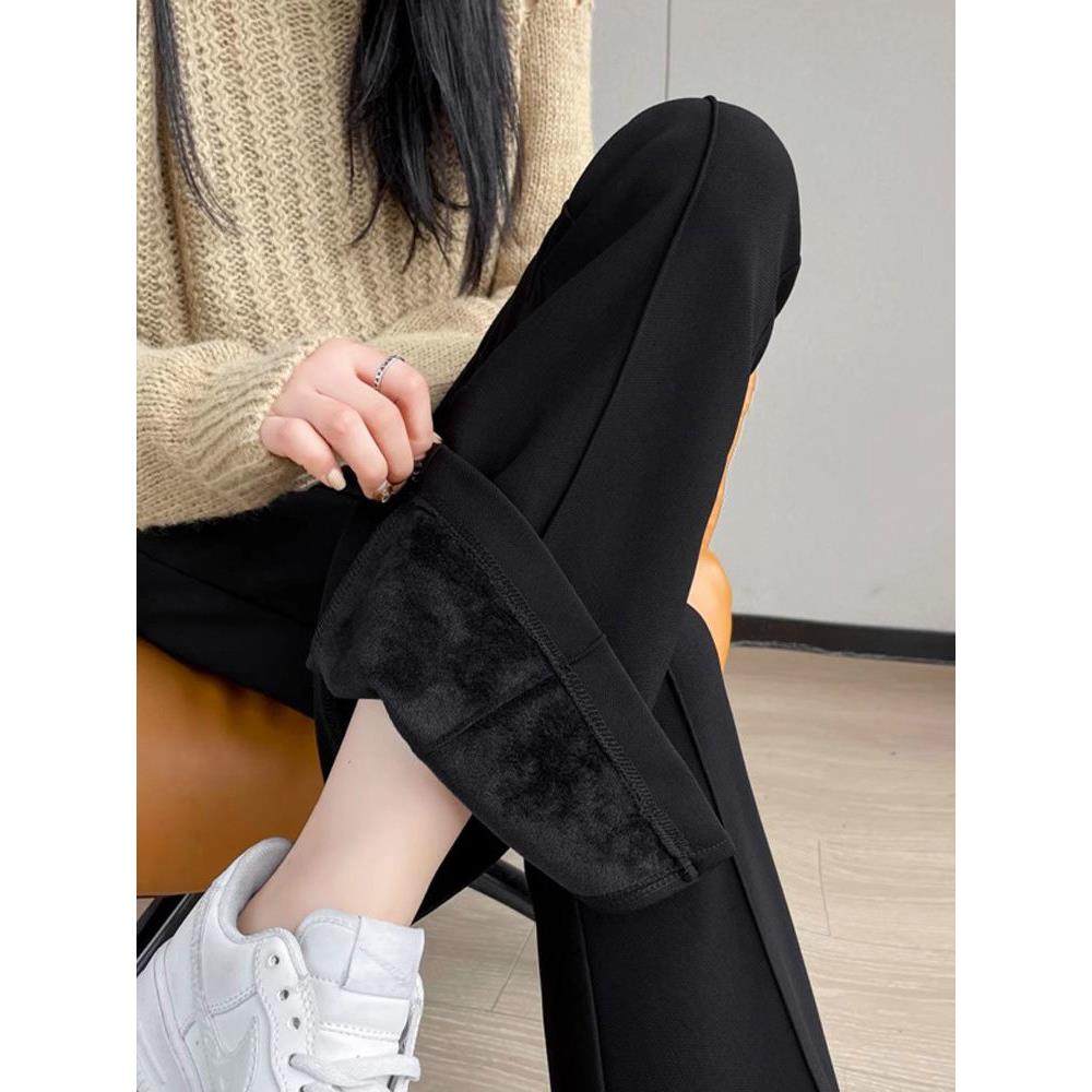 黑色加厚加绒裤子女春秋开叉拖地微喇叭裤高腰显瘦小个子西装裤潮