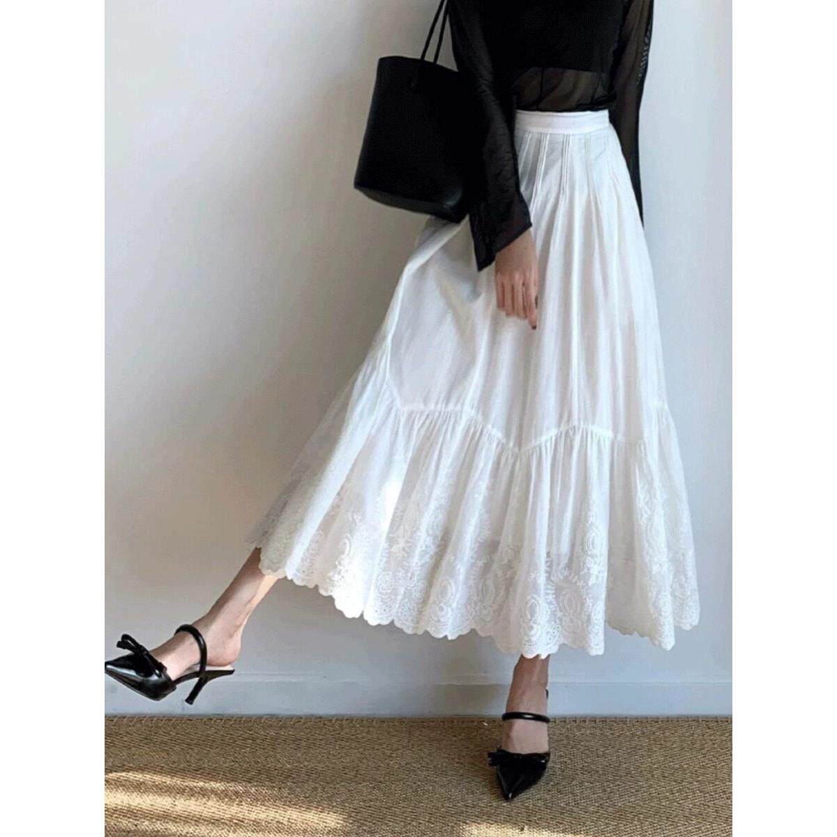 Rixo Kelly白色a字半身裙女春季中款小个子高腰显瘦气质蛋糕伞裙