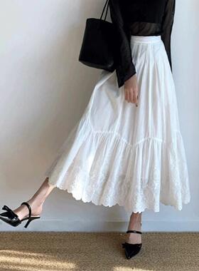 Rixo Kelly白色a字半身裙女春季中款小个子高腰显瘦气质蛋糕伞裙