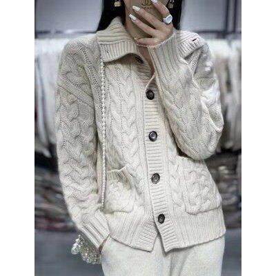 2025秋冬季新款羊绒衫女高领加厚羊绒开衫慵懒麻花针织衫毛衣外套