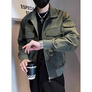 高端军绿色工装夹克外套男士春秋季2025新款高级感冬装棉服男款潮