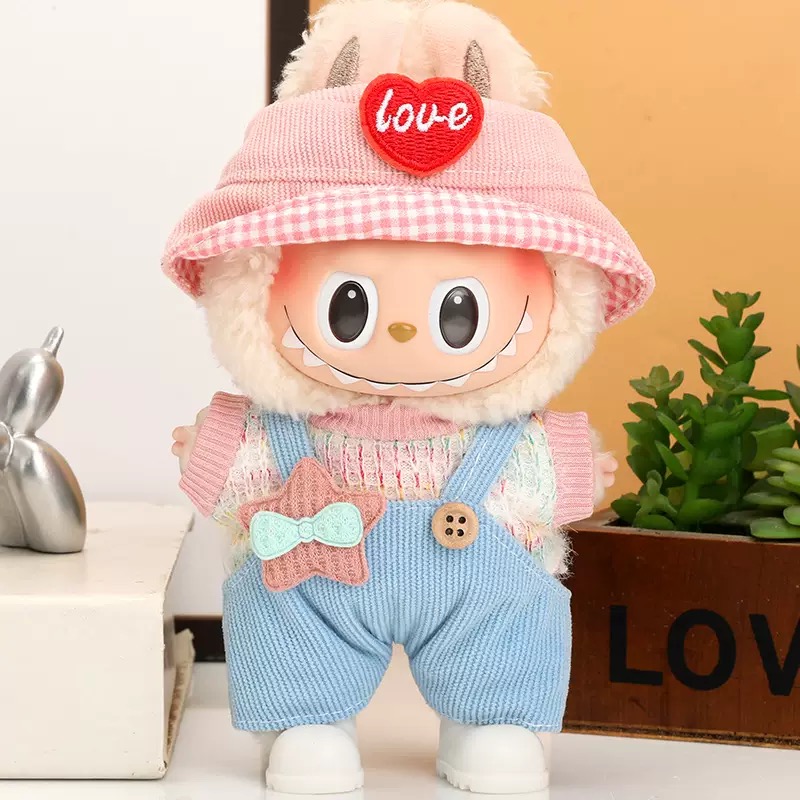 labubu衣服17cm挂件拉布布着替衣服搪胶公仔钥匙扣服装娃衣萌