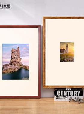 实木照片相框挂墙装裱定制风景冲洗打印加定制做成卡洞卡纸画框架
