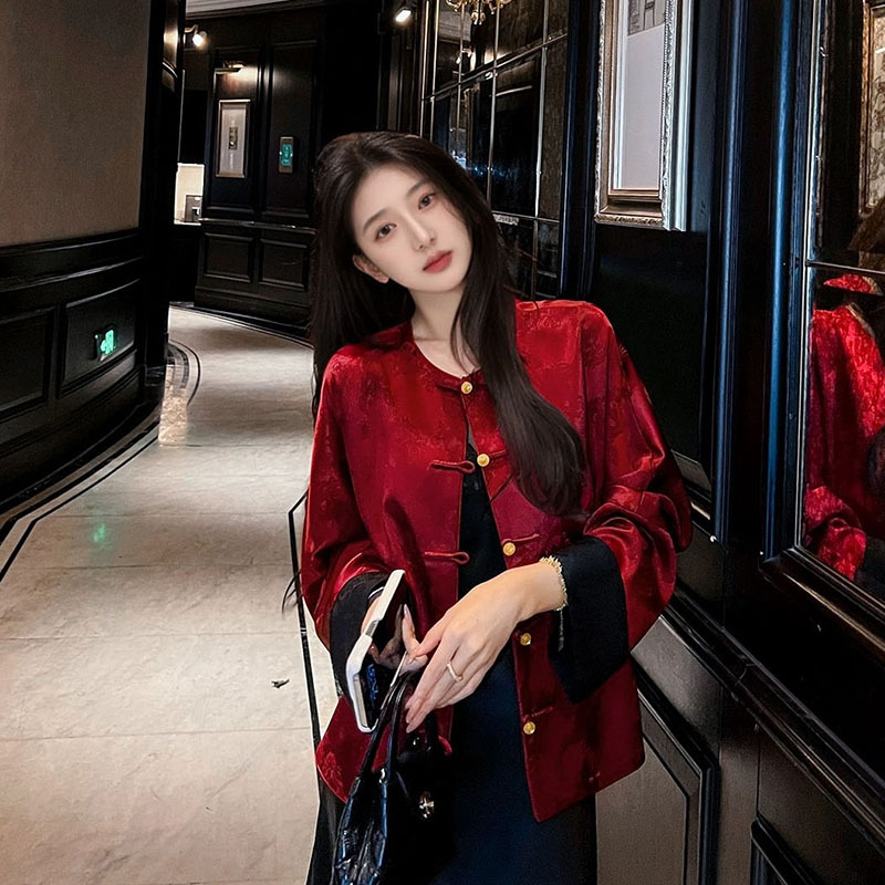 新中式国风外套长袖缎面提花