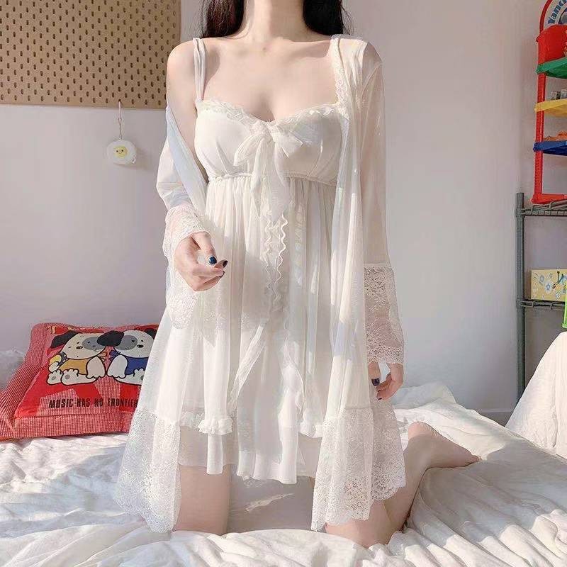 带胸垫复古甜美宫廷风蕾丝睡衣女