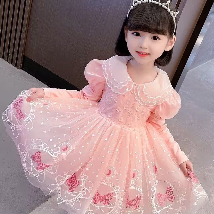 【9984人收藏】女童连衣裙长袖爱莎公主裙春夏款蓬蓬纱裙儿童春装