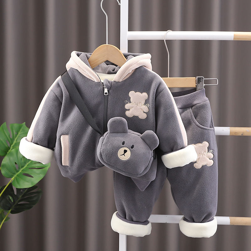 宝宝冬装卫衣加绒外套装0-1婴儿秋冬款2到3岁半男童加厚冬天棉服4