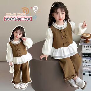 女童套装秋装春秋2025新款洋气时髦儿童宝宝马甲三件套秋季
