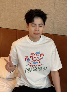 Y2NG 创意插画涂鸦趣味可爱小羊宽松短袖T恤男女同款季上衣女