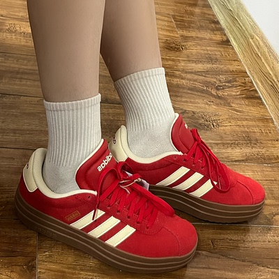 adidas VL Court Bold 舒适休闲 低帮 板鞋 女款 红色 KJ6852