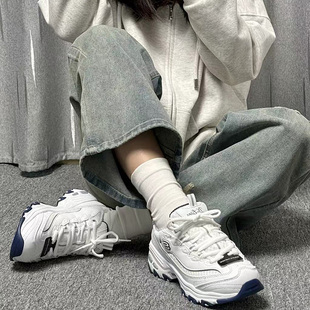 复古百搭 Skechers斯凯奇 熊猫鞋 小白熊 白蓝 厚底休闲增高老爹鞋