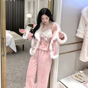 珊瑚绒睡衣女2025新款 新年红色家居服性感吊带圣诞秋冬加厚睡衣