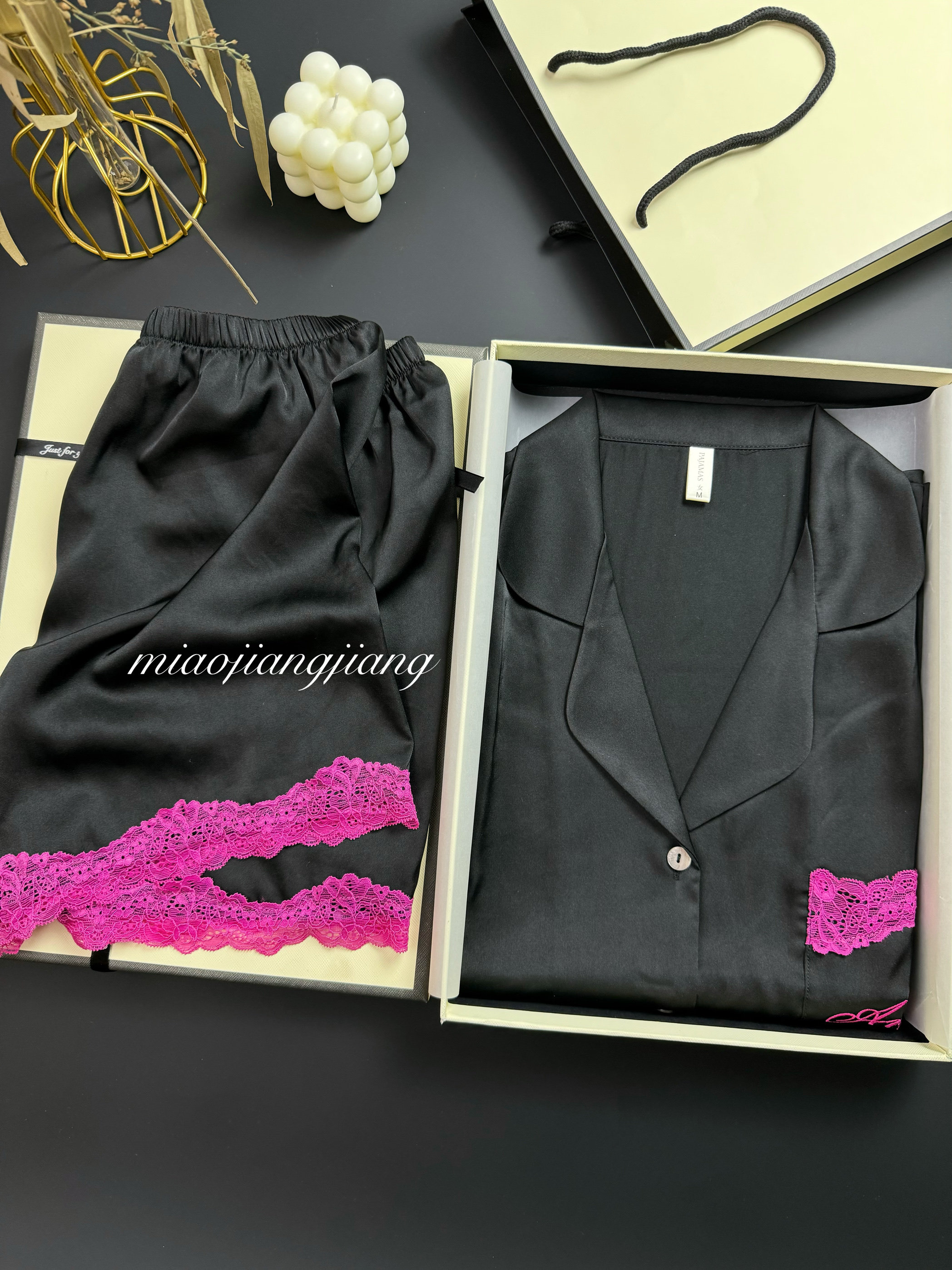 【黑魅芭比】新款撞色粉冰丝绸睡衣夏短袖高级感蕾丝边可外穿宽松,女士内衣/男士内衣/家居服,睡衣/家居服套装,淘宝优惠券,粉丝福利购,淘宝优惠卷