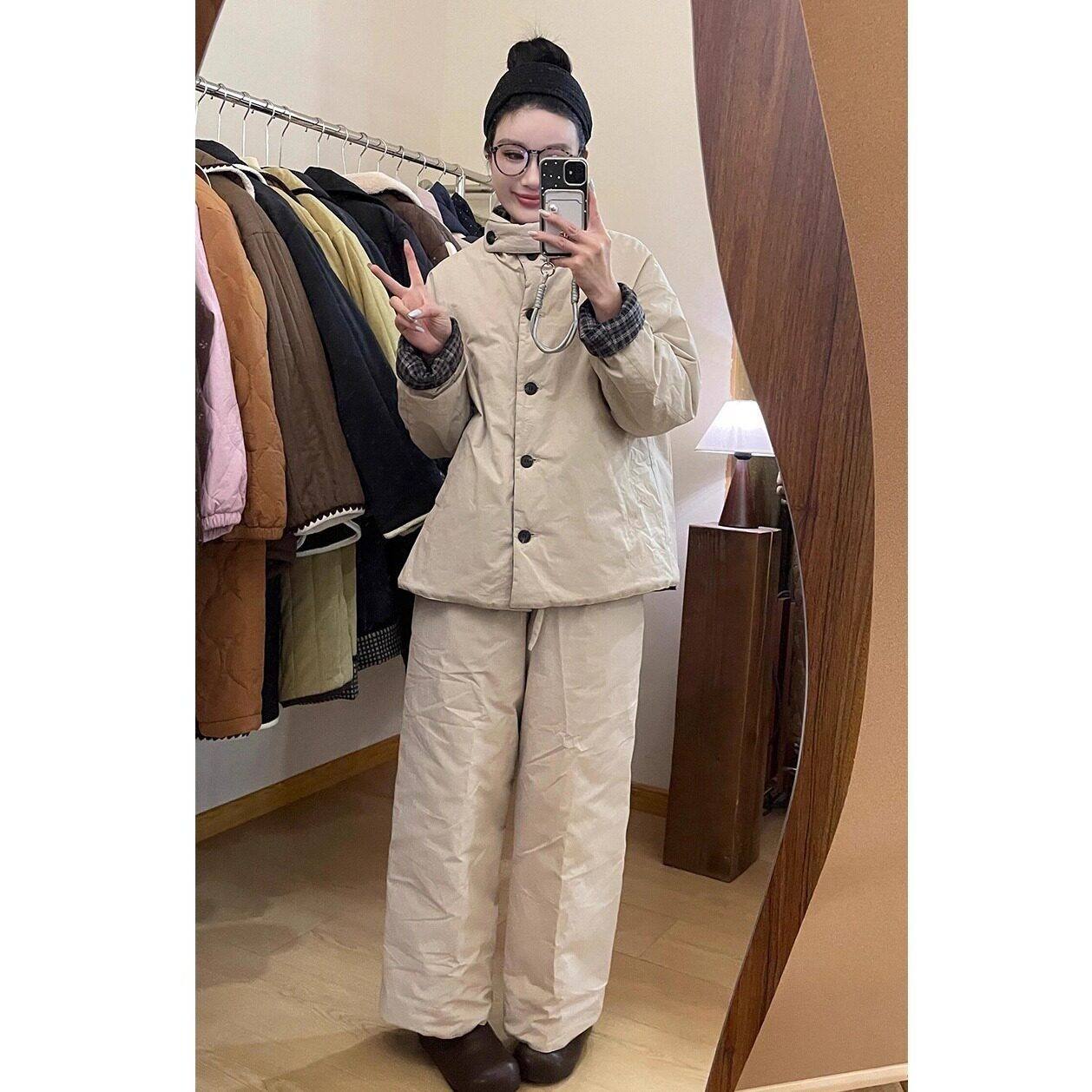 法国韩版高级慵懒格纹三层夹棉双面情侣睡衣女秋冬新款保暖家居服