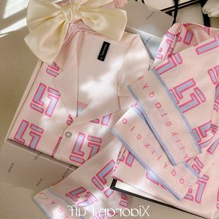 【粉红梦境】睡衣女人字纹绸缎冰丝家居服甜美印花送闺蜜睡衣