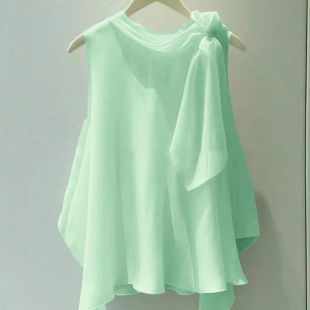 法式 女夏季 小上衣绿色无袖 2025新款 衬衫 独特漂亮洋气高端别致小衫
