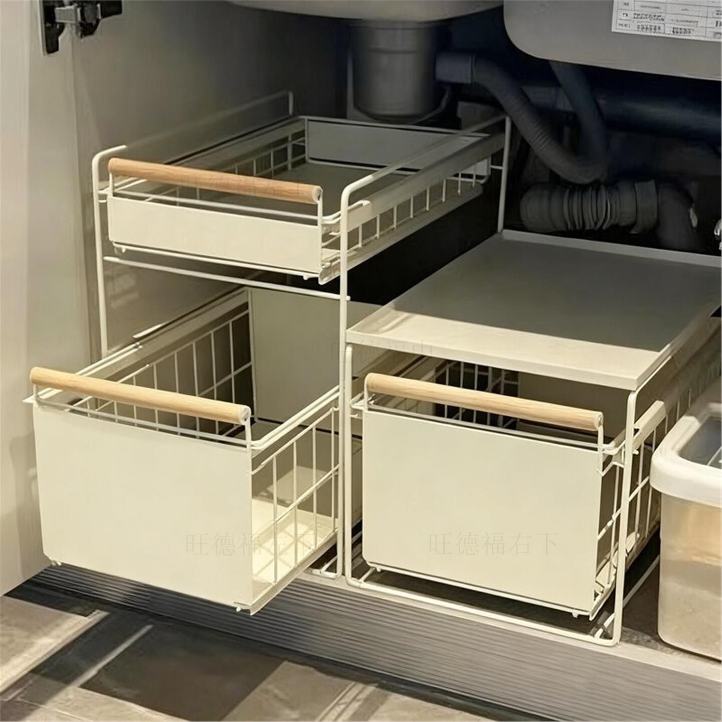 厨房下水槽置物架橱柜下挂篮多层抽拉式收纳架省空间碗碟整理神器