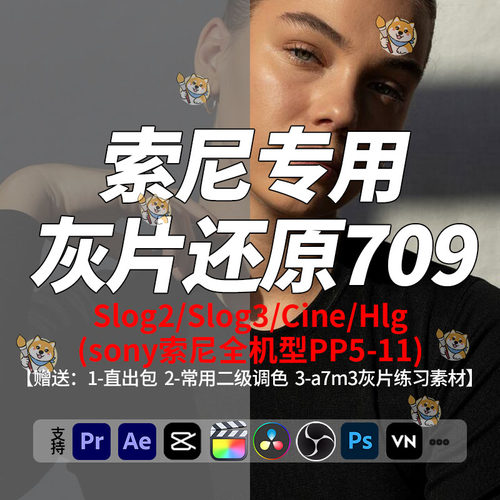 Sony索尼灰片lut还原709剪映FCPX达芬奇PR用Slog2/Slog3/HLG/Cine