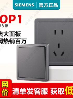 西门子开关插座致典烟金灰色斜五孔一开单双控USB空调深灰银官方