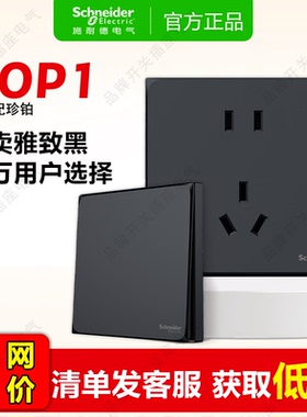 施耐德开关插座面板多孔皓呈二开多控雅致黑色五孔带开关6类电脑