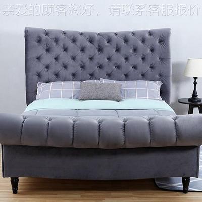 外贸工厂北欧格雪橇床高级风绒质1393大卧室床fule lsiz bed fram
