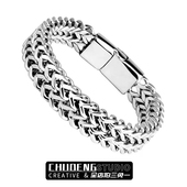 男生双层古巴钛钢手链手环男潮ins个性 小众设计配饰品街头高级感