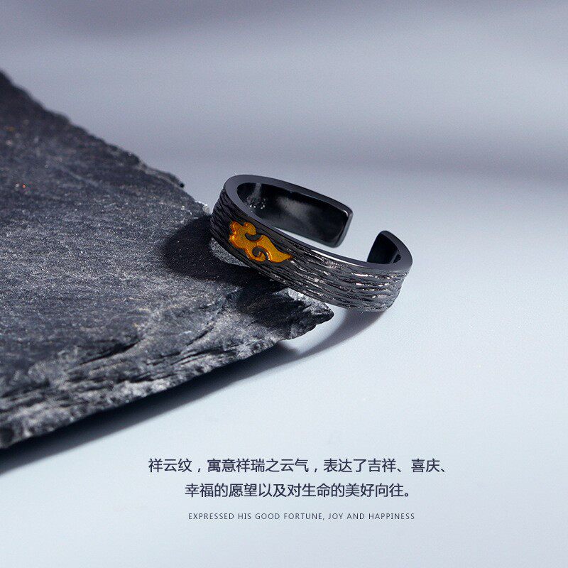 新款祥云戒指ins潮男潮女士食指戒情侣黑色简约原创小众开口设计