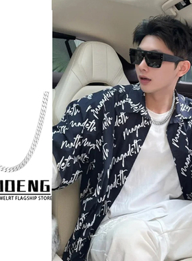 四面方加密古巴链男款钛钢项链