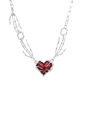 朋克个性暗红爱心吊坠项链女