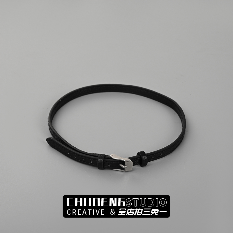 小众设计高级感黑色皮带扣项链