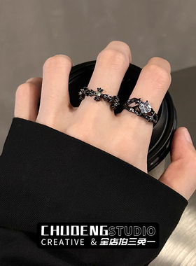 原创暗黑星月戒指男女小众设计