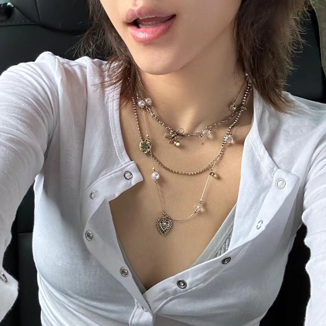 中古爱心复古锁骨链轻奢高级感