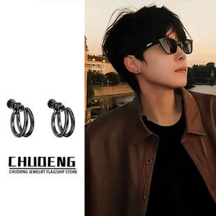 无耳洞耳夹男耳骨夹个性百搭简约耳环耳饰扭转拧螺丝双环耳钉男