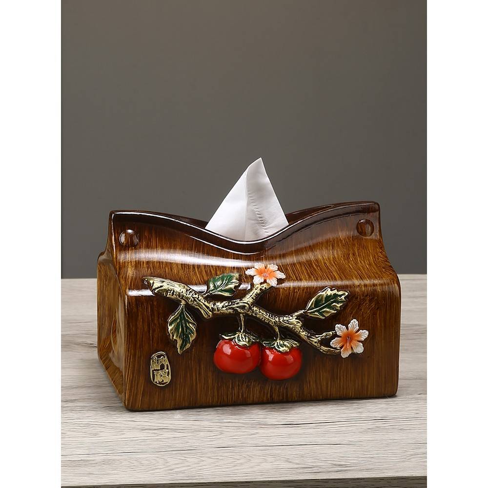 几中新式意创柿子纸抽巾盒客摆厅陶茶档轻高家用厅瓷PAP纸盒餐奢