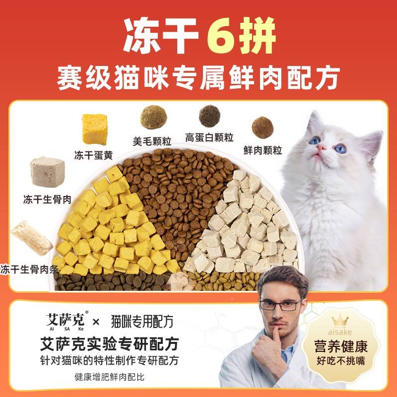 猫粮0装干kg成斤猫发5冻幼猫1增肥腮PGV营养惠生骨实肉全价20大袋