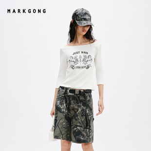 【MARKGONG】设计感气质七分袖荡领露背2026早春新品女装上衣