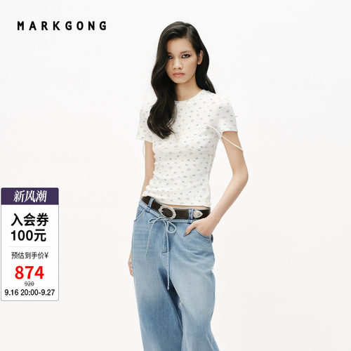 MARKGONG碎花复古假两件短袖上衣